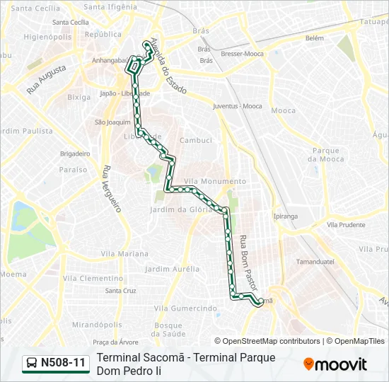 N508-11 Bus Line Map