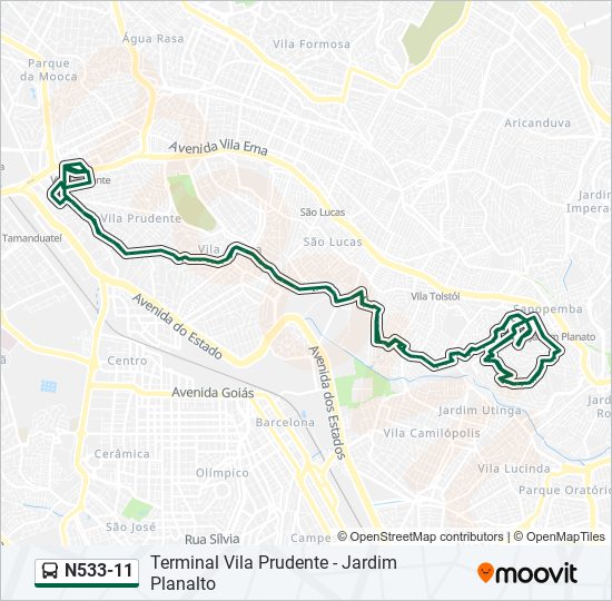 Mapa da linha N533-11 de ônibus