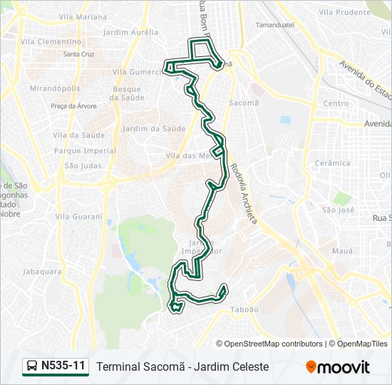 Mapa da linha N535-11 de ônibus