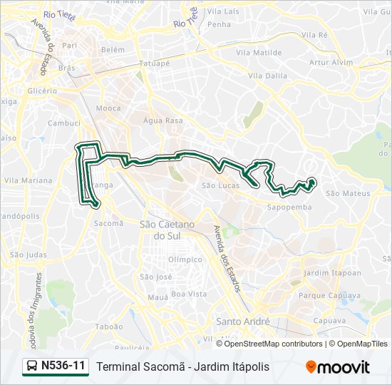 Mapa da linha N536-11 de ônibus