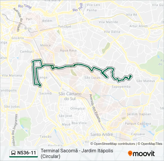 N536-11 Bus Line Map