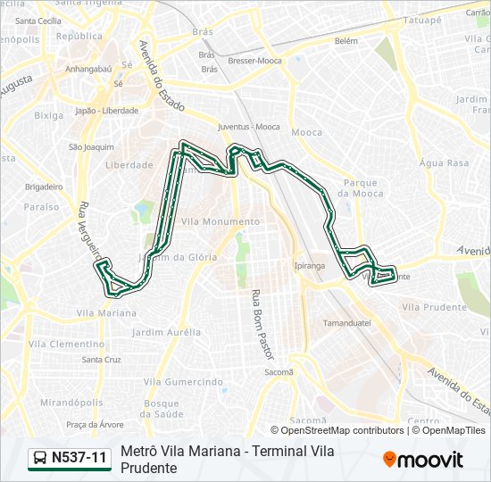 Mapa da linha N537-11 de ônibus