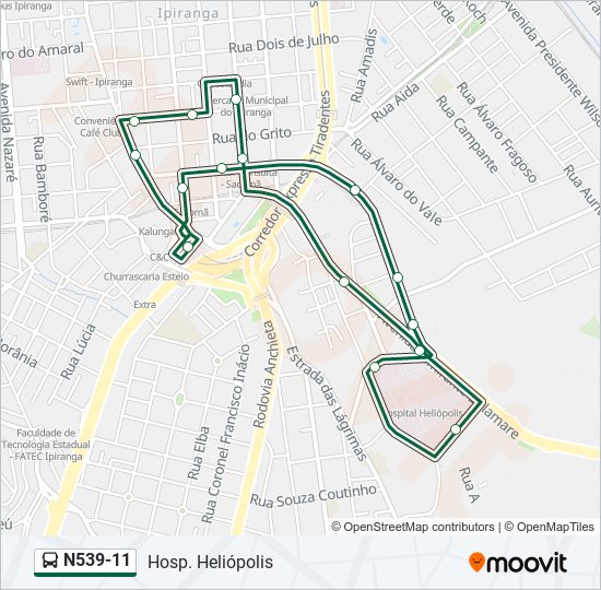 Mapa da linha N539-11 de ônibus