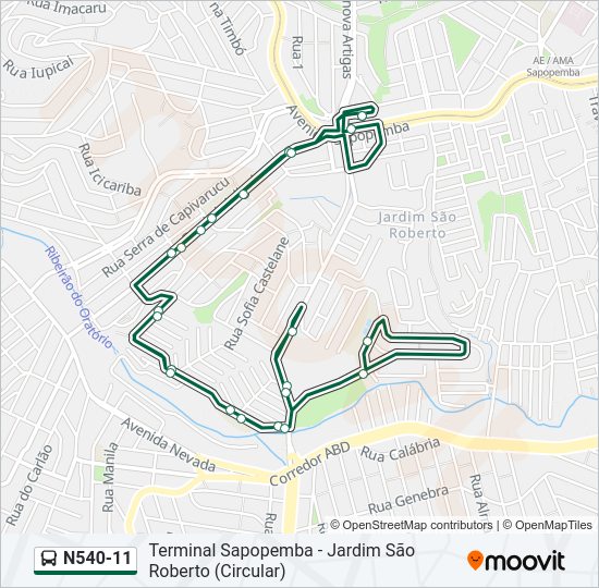 Mapa da linha N540-11 de ônibus