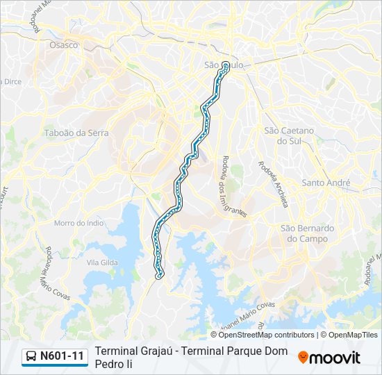Mapa da linha N601-11 de ônibus