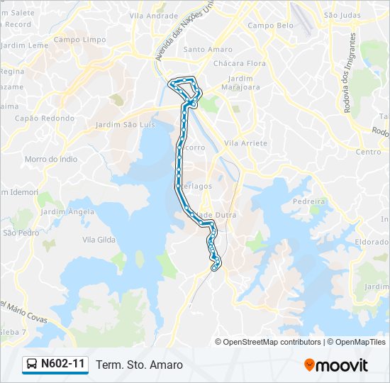 Mapa da linha N602-11 de ônibus