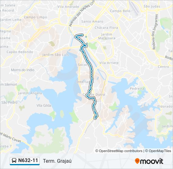 Mapa da linha N632-11 de ônibus