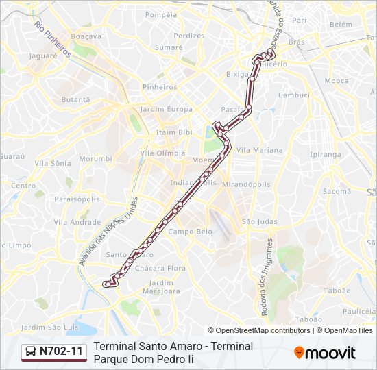 Mapa da linha N702-11 de ônibus