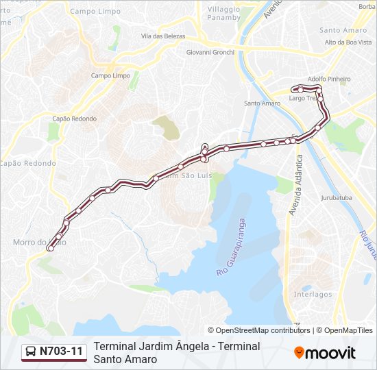 Mapa da linha N703-11 de ônibus