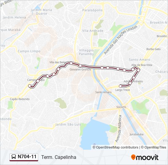 Mapa da linha N704-11 de ônibus
