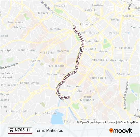 N705-11 Bus Line Map