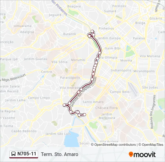 N705-11 Bus Line Map
