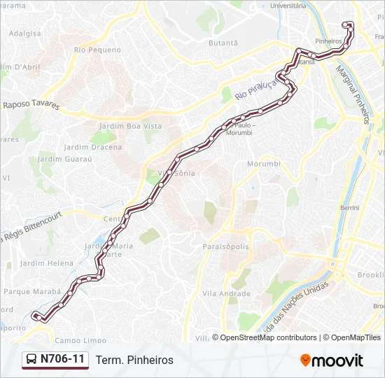 N706-11 Bus Line Map