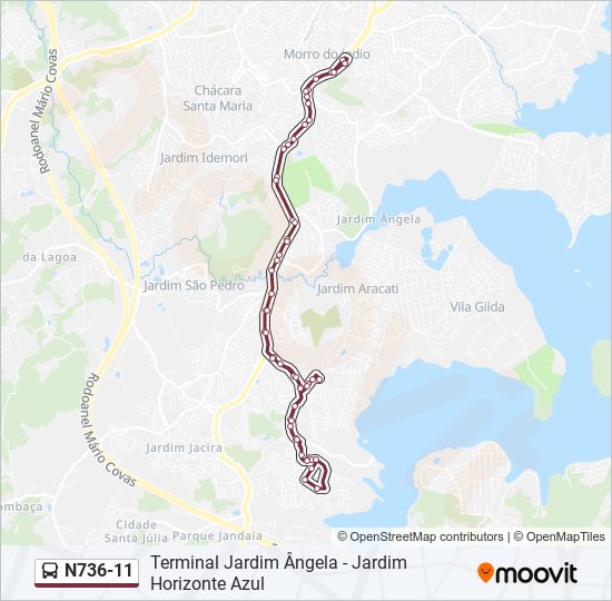 Mapa da linha N736-11 de ônibus