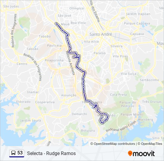 Mapa da linha 53 de ônibus