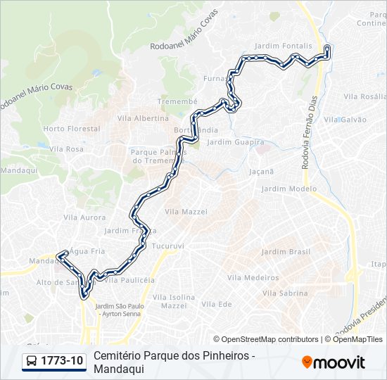 Mapa da linha 1773-10 de ônibus