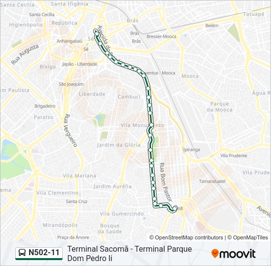 Mapa da linha N502-11 de ônibus