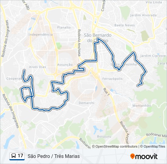 Mapa da linha 17 de ônibus