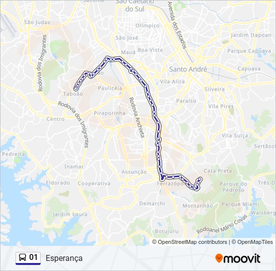 Mapa da linha 01 de ônibus