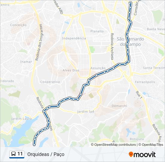 Mapa da linha 11 de ônibus