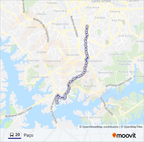 Rota da linha 20: horários, paradas e mapas - Res. Itaim / Santa