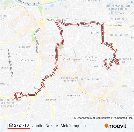 Mapa da linha 2721-10 de ônibus