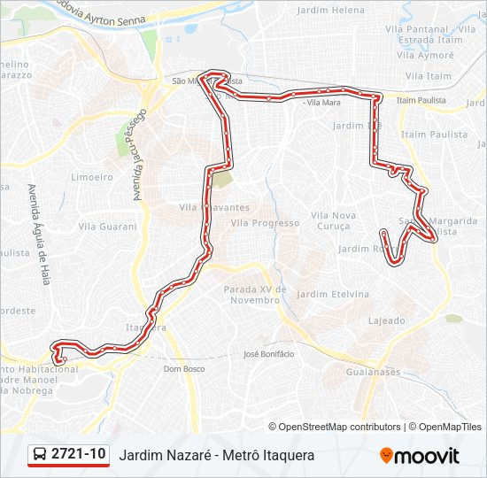 Mapa da linha 2721-10 de ônibus