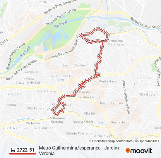 Mapa da linha 2722-31 de ônibus