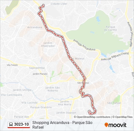 Mapa da linha 3023-10 de ônibus