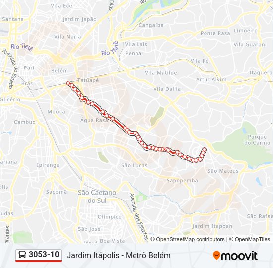 Mapa da linha 3053-10 de ônibus