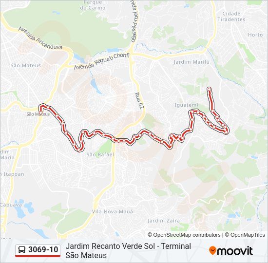 Mapa da linha 3069-10 de ônibus