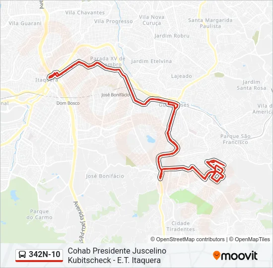 342N-10 Bus Line Map