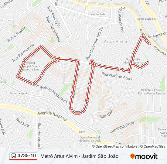 Mapa da linha 3735-10 de ônibus