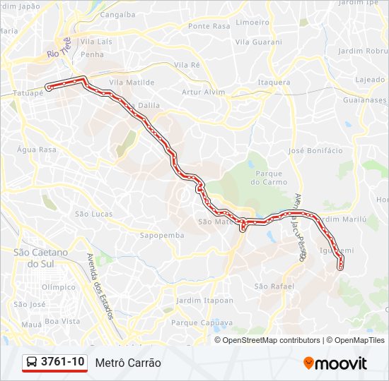 Mapa da linha 3761-10 de ônibus
