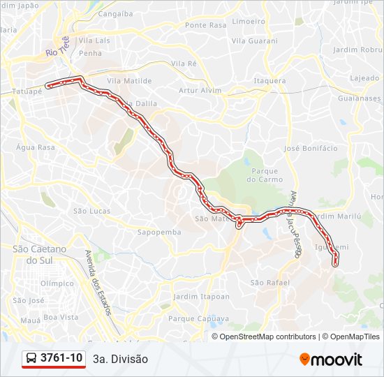 Mapa da linha 3761-10 de ônibus