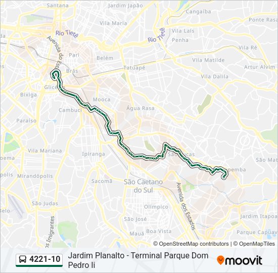 Mapa da linha 4221-10 de ônibus