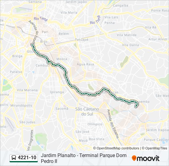 Mapa da linha 4221-10 de ônibus