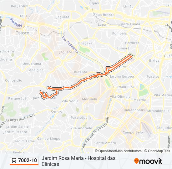 Mapa da linha 7002-10 de ônibus