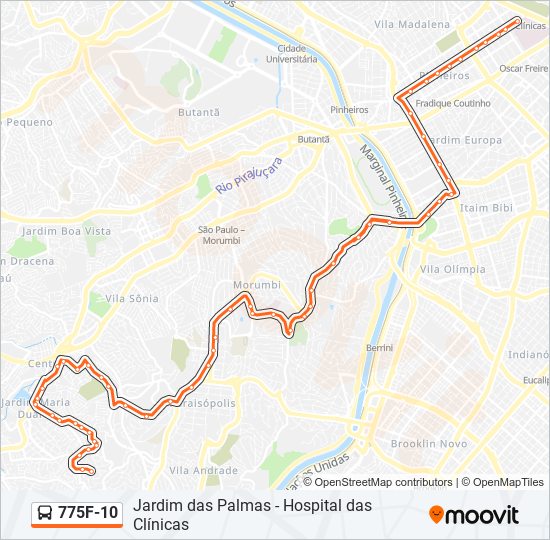 Mapa da linha 775F-10 de ônibus