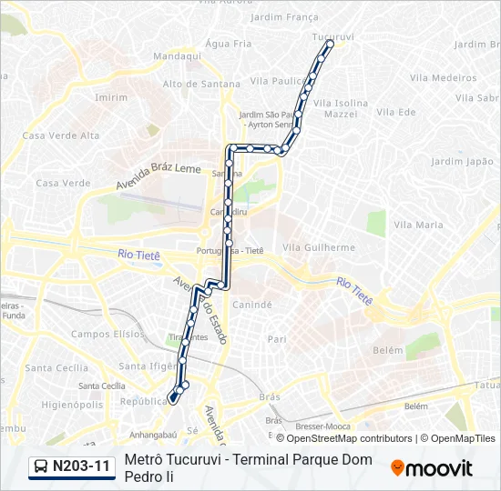 N203-11 Bus Line Map