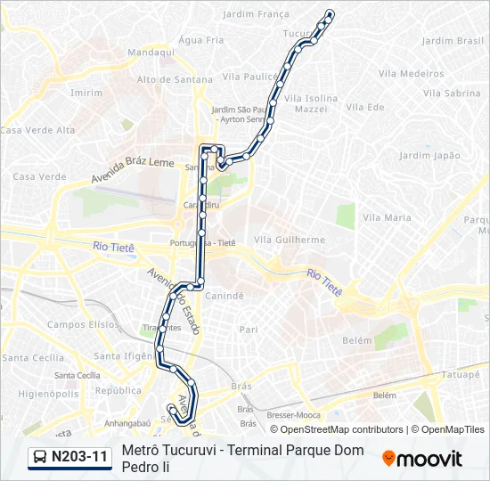 N203-11 Bus Line Map