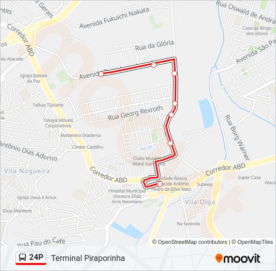 Mapa da linha 24P de ônibus