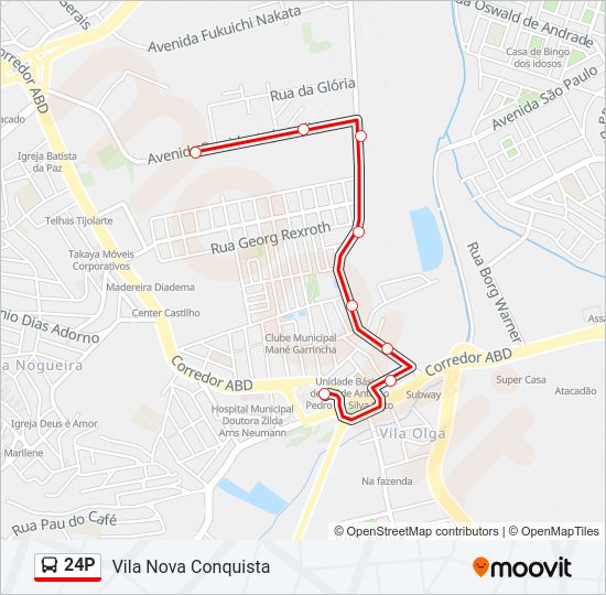 Mapa da linha 24P de ônibus