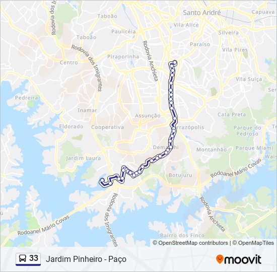 Rota da linha 33: horários, paradas e mapas - Jardim Pinheiro (Atualizado)