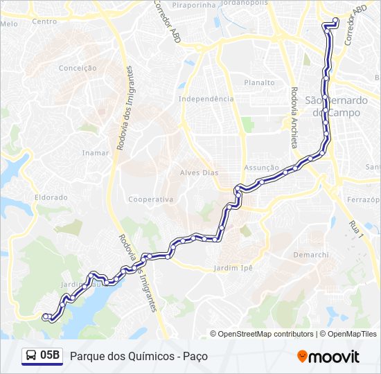 Mapa da linha 05B de ônibus