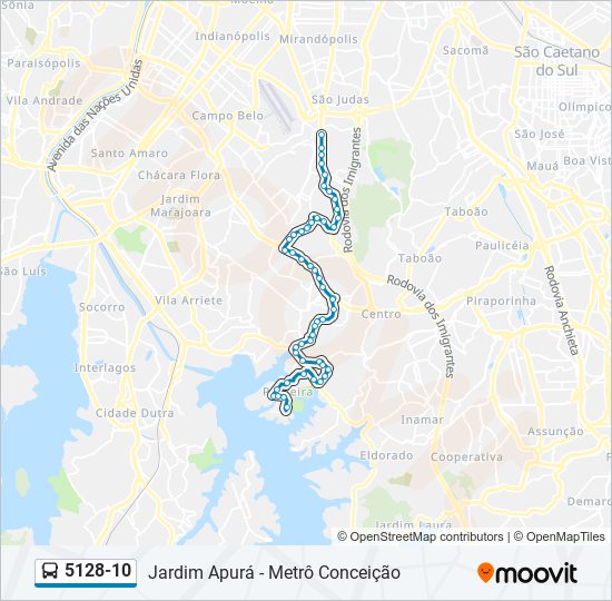 Mapa da linha 5128-10 de ônibus