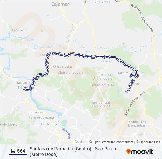 Mapa da linha 564 de ônibus