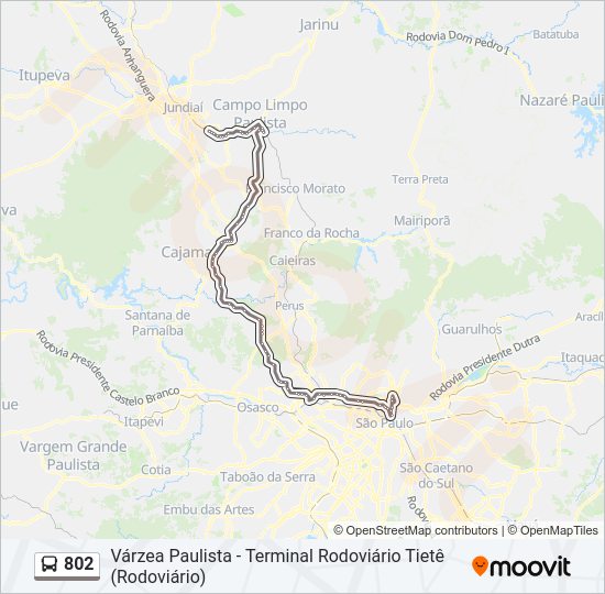 Mapa da linha 802 de ônibus