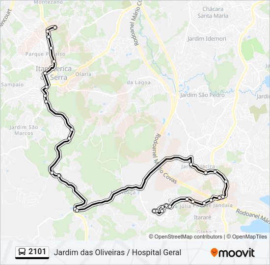 Mapa da linha 2101 de ônibus
