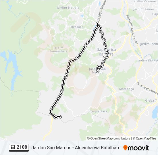 Mapa da linha 2108 de ônibus